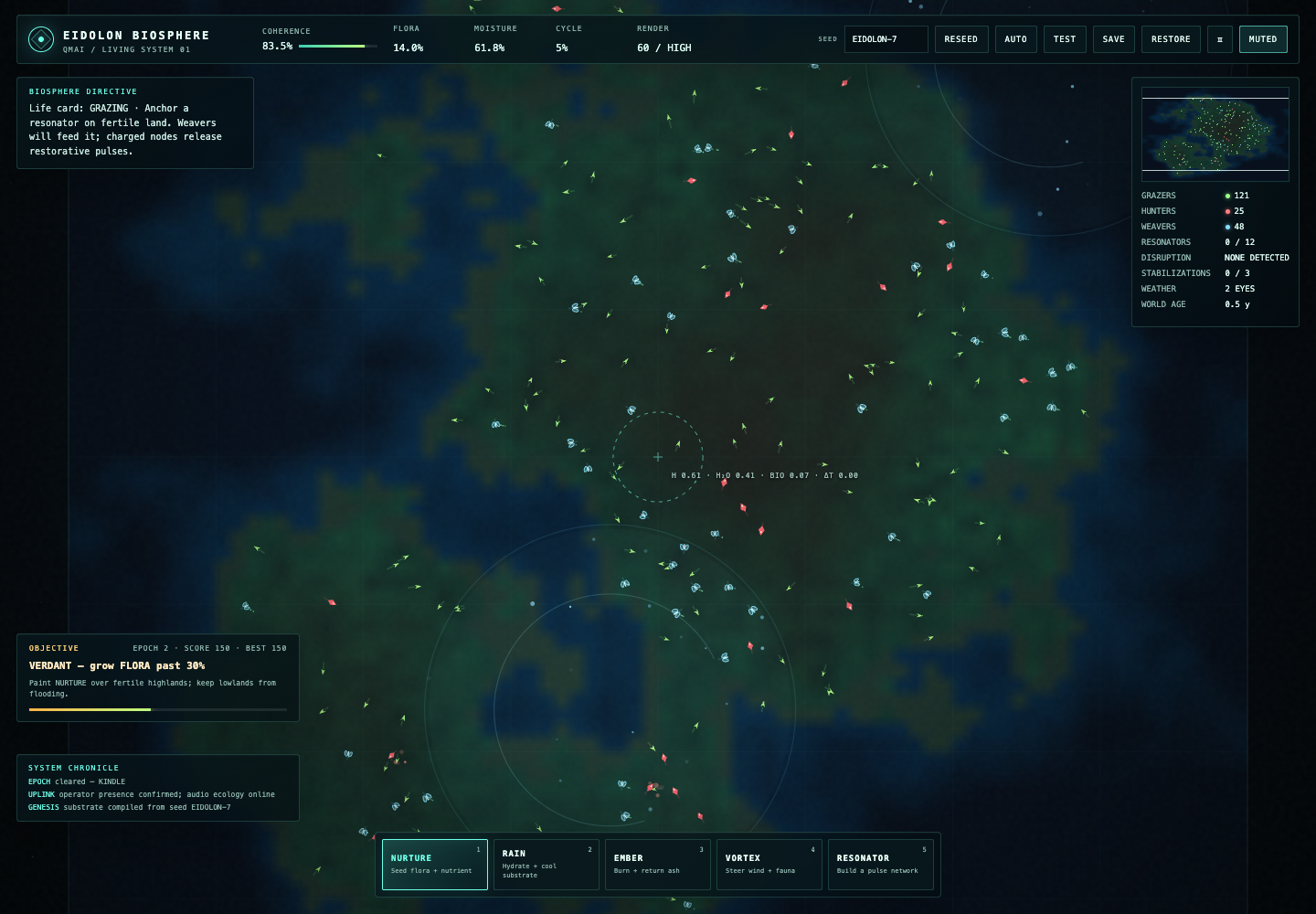 Eidolon Biosphere: terrain, organisms and terraforming controls in the playable prototype